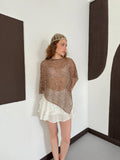 Sievna Champagne Embellished Sheer Asymmetrical Top