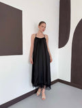 Sievna Black Lace Trim Spaghetti Strap Maxi Dress