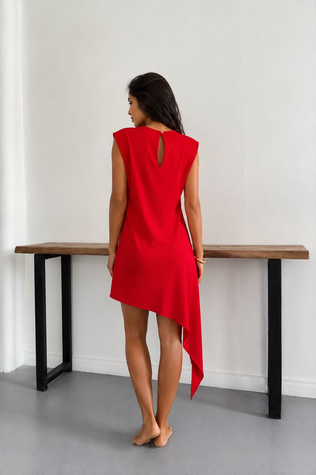 Sievna Red Asymmetric Hem Sleeveless Mini Dress